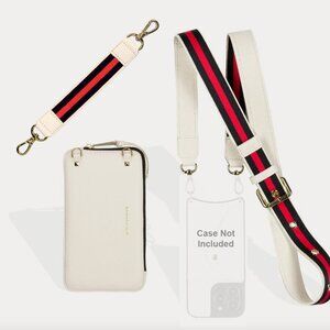 Ivory Pebble Bandolier Set: Expanded Zip Pouch, Strap, Wristlet
